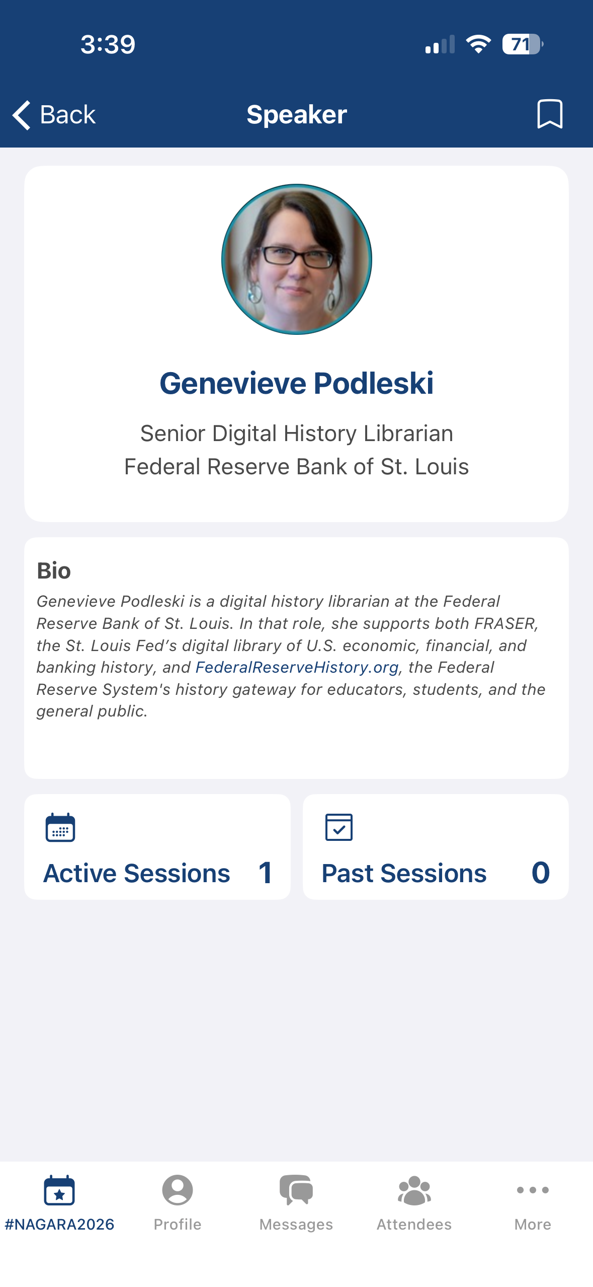 Speaker profile in the NAGARA mobile app