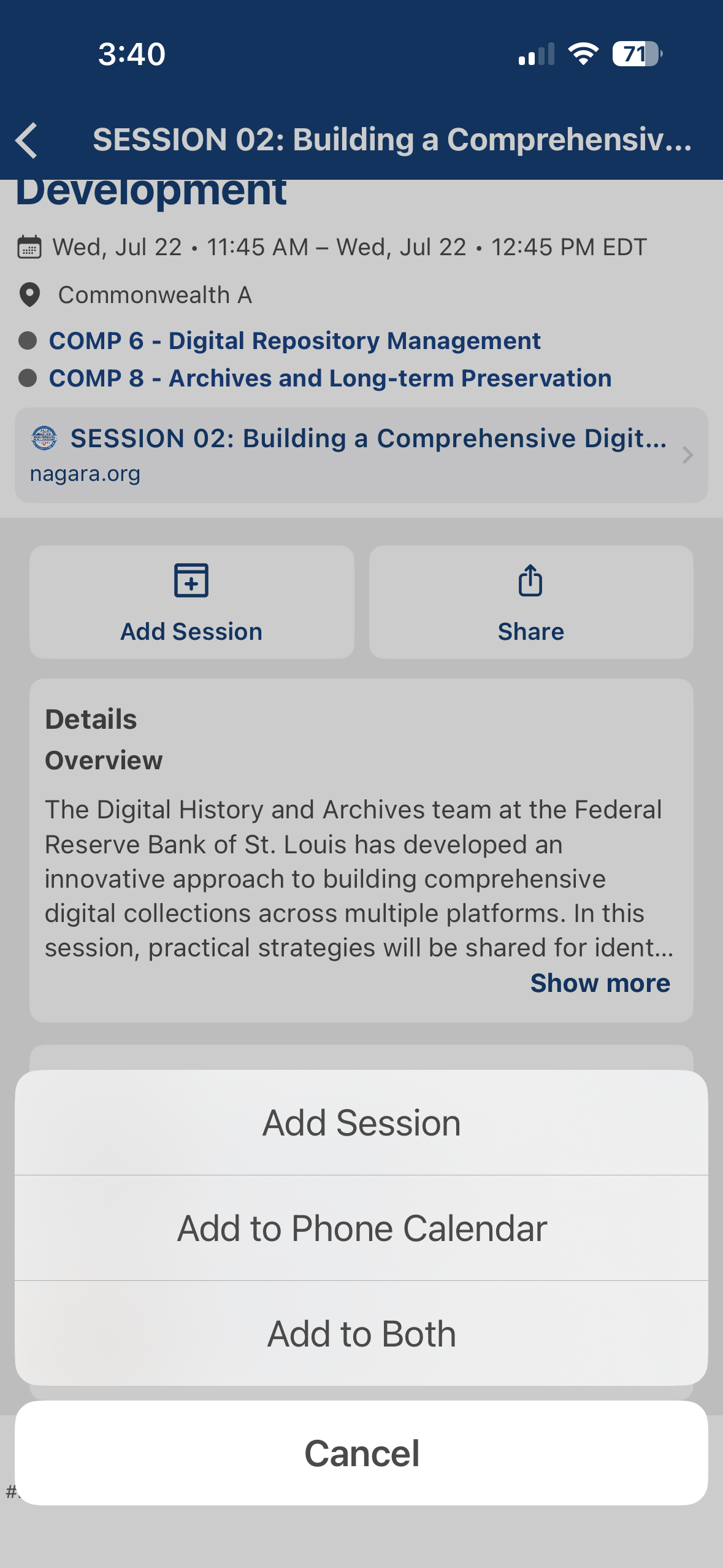 Add Session options in the NAGARA mobile app