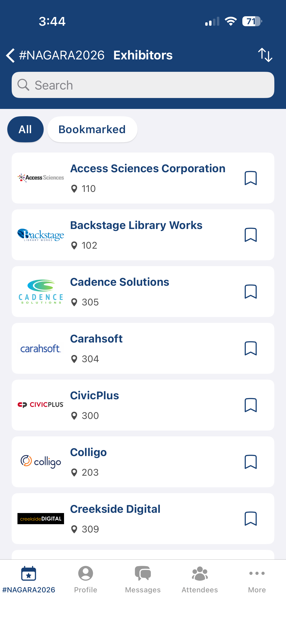 Exhibitor list in the NAGARA mobile app
